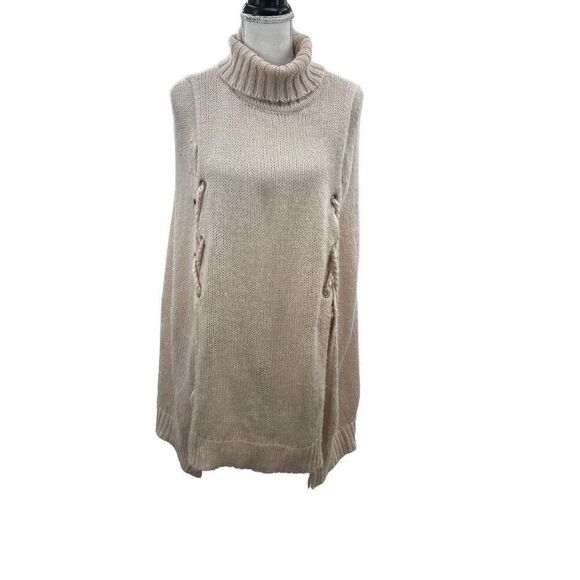 Betsey Johnson Sleeveless Knit Turtleneck Sweater Tunic Beige Women’s Size Large - Picture 5 of 15